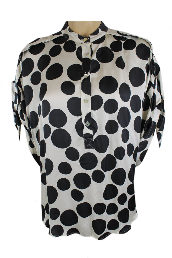Summum soepel vallende blouse ivory met zwarte bolprint.