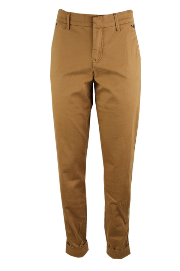Summum broek met goudkleurige smalle bies, verkrijgbaar in de kleuren: Walnut en Ivory.