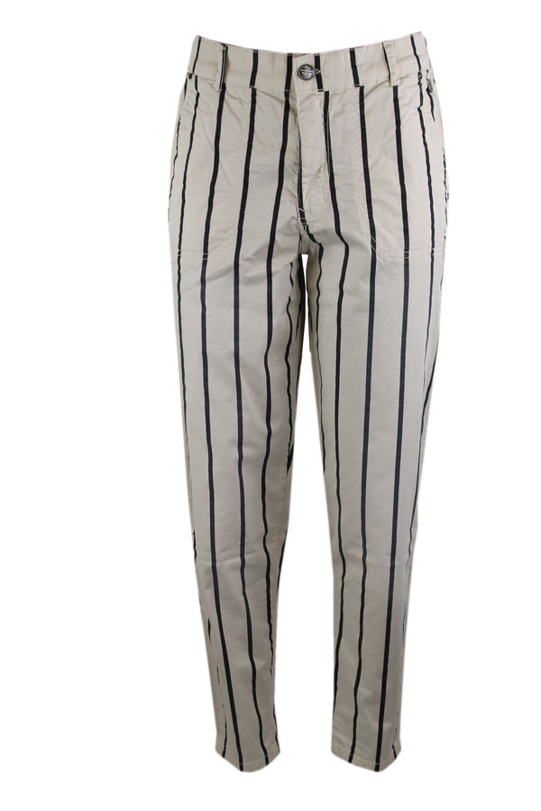 Summum broek Ivory met zwarte streep.