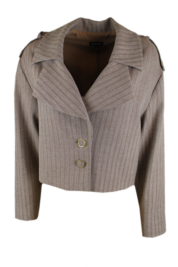 Caroline Biss bruine blazer met visgraat design.