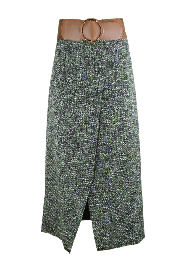 Caroline Biss rok met overslag look en split.