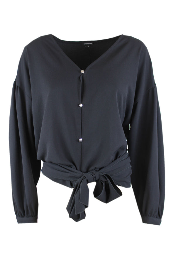 Caroline Biss zwarte blouse met een brede strikband.