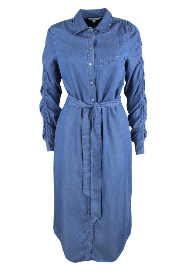 Sandwich doorknoopjurk in denimlook.