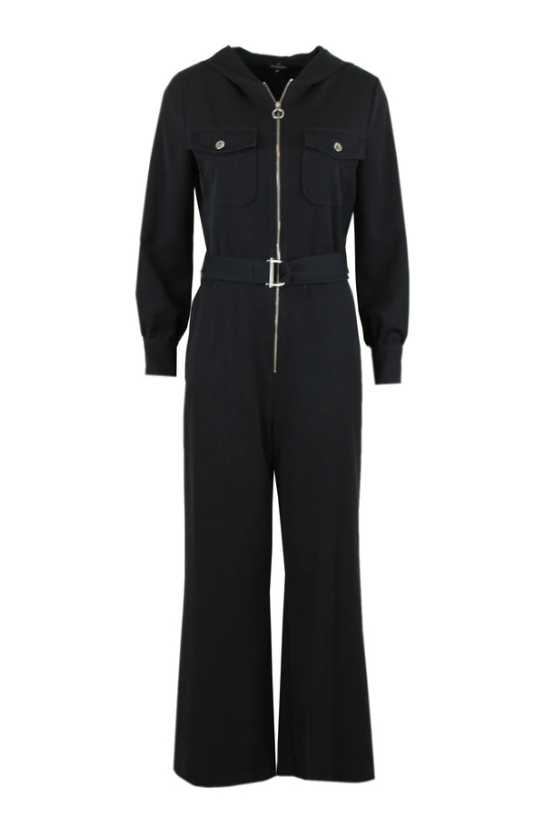 Caroline biss jumpsuit met een capuchon.