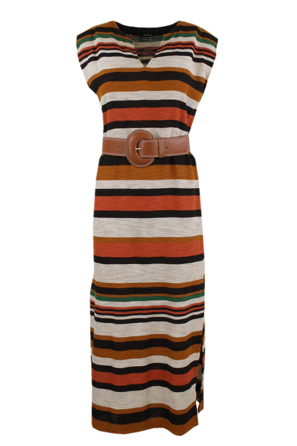 Caroline Biss jurk in gestreepte multi-color.