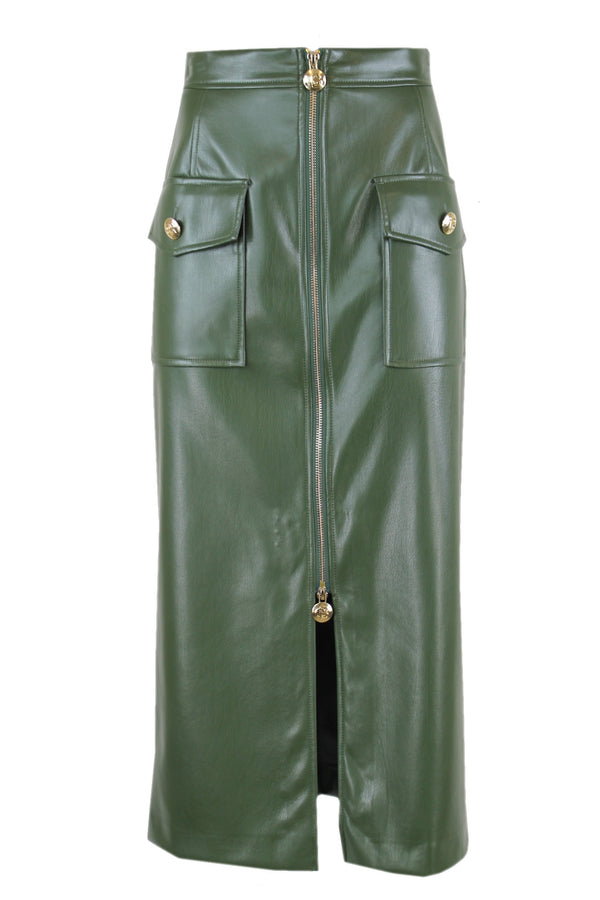 Caroline Biss leatherlook rok verkrijgbaar in de kleuren zwart en groen.