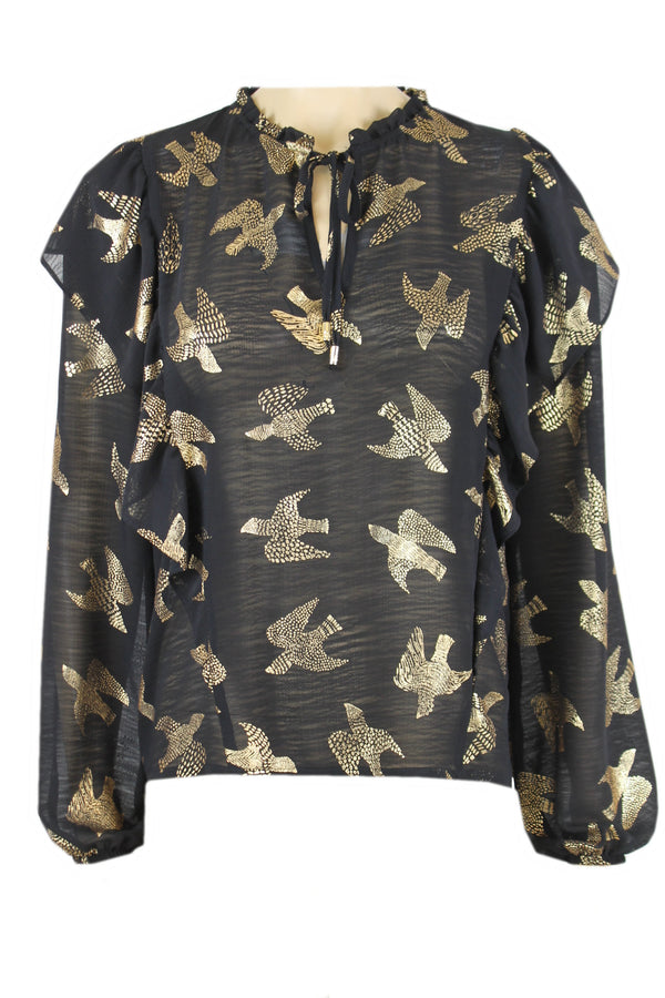 Caroline Biss zwarte blouse met een print.