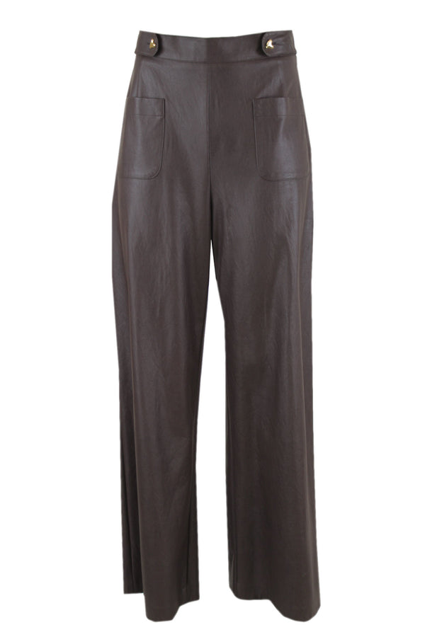 Caroline Biss leatherlook broek met rechte ruime pijpen.