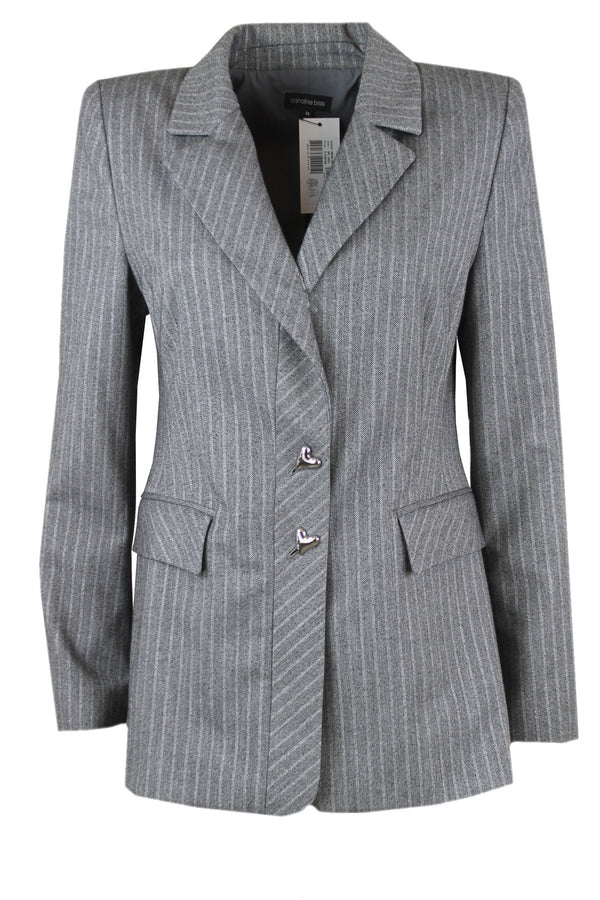 Caroline Biss grijze blazer met krijtstreep.