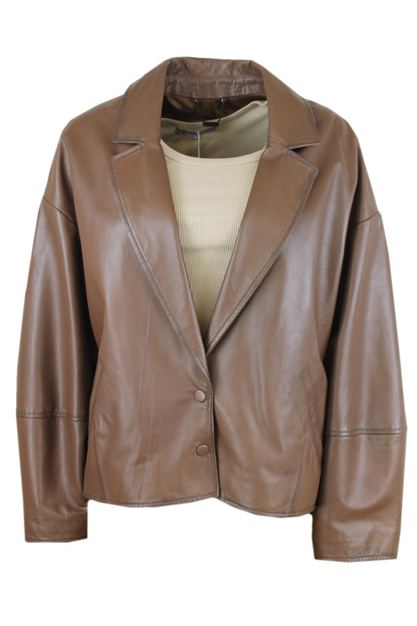Caroline Biss leren gevoerde blazer.