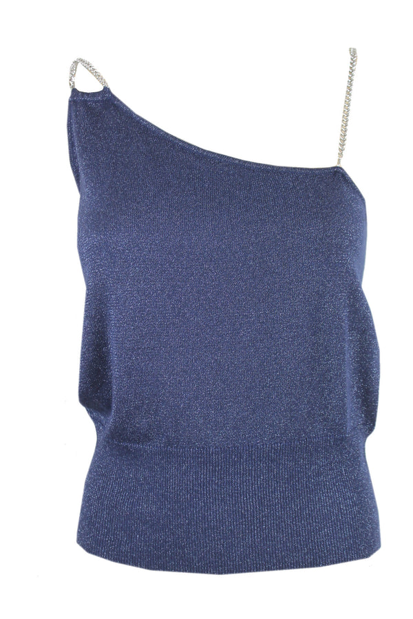 Caroline Biss luxe top in de kleuren zwart en  donkerblauw.