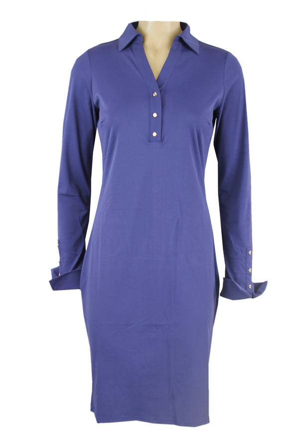 Kimara Anna dress in de kleuren future blue en shadow grey.