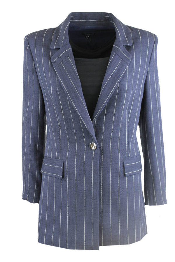 Caroline Biss blauwe krijtstreep blazer.