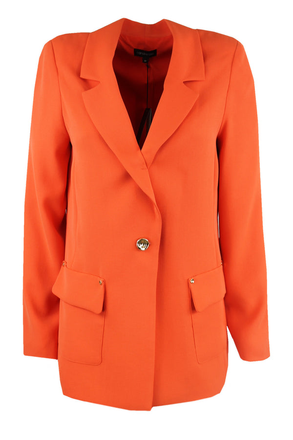 Caroline Biss blazer in de kleuren Oranje rood, groen en wit.