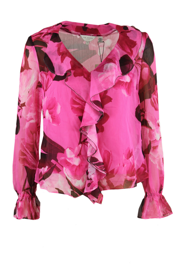 Ted Baker Ruffle trim blouse with metal ball.