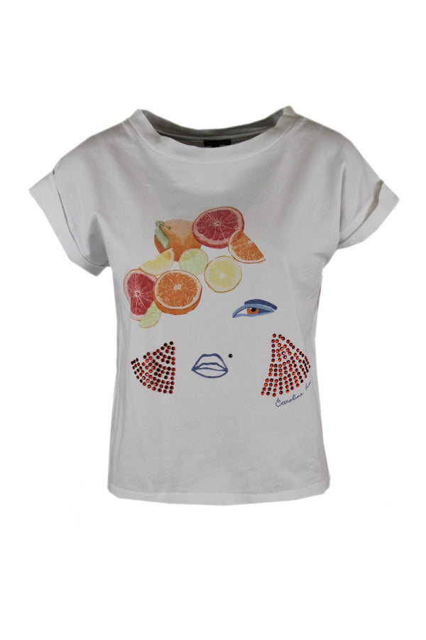 Caroline Biss shirt met een print en siersteentjes.