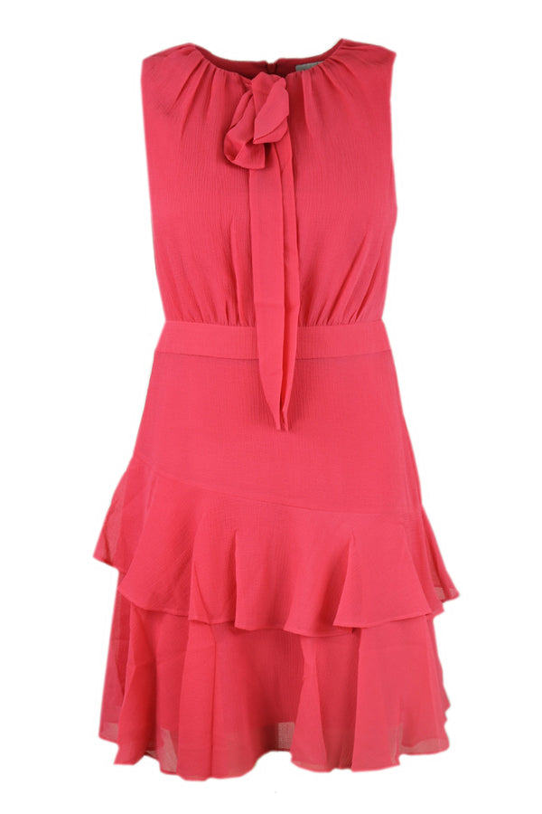 Ted Baker Asymmetric tiered mini dress in coral and green.