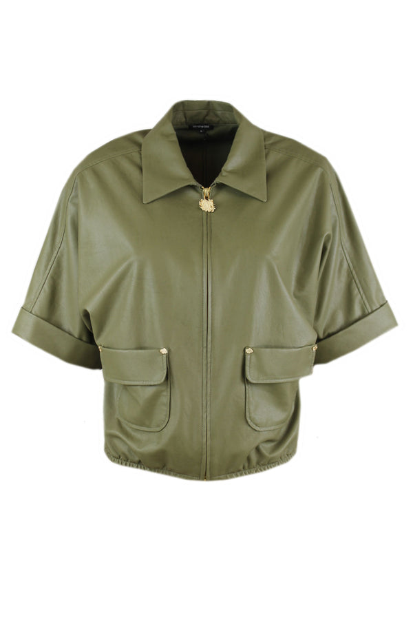 Caroline Biss leatherlook blouse verkrijgbaar in de kleuren groen en vanilla