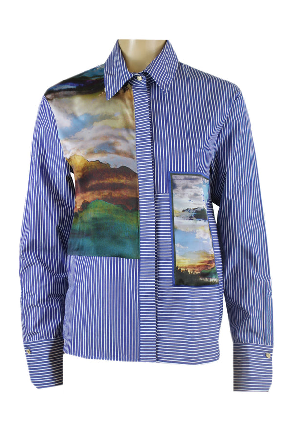 Caroline Biss blouse blauw/wit gestreept.