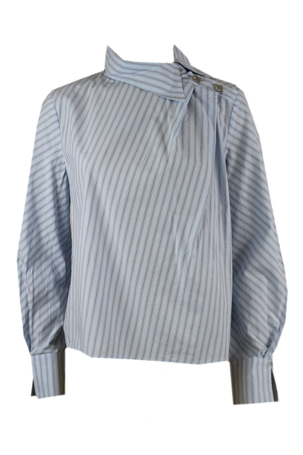 Caroline Biss lichtblauwe blouse met streep van 100% katoen.