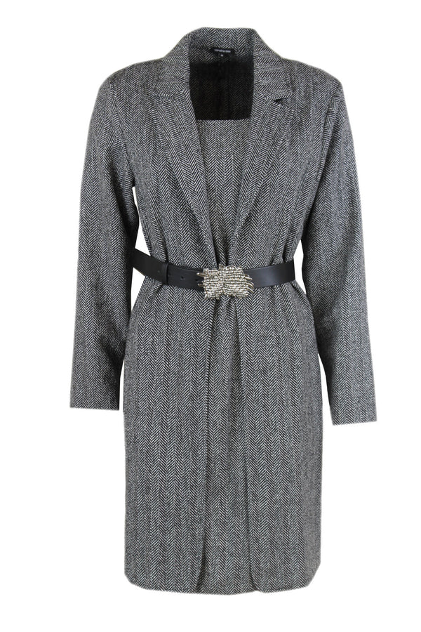 Caroline Biss visgraat jurk zwart/wit met een blazer-look.