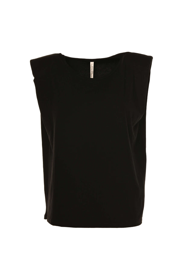 Summum zwart shirt met uitneembare schoudervulling.