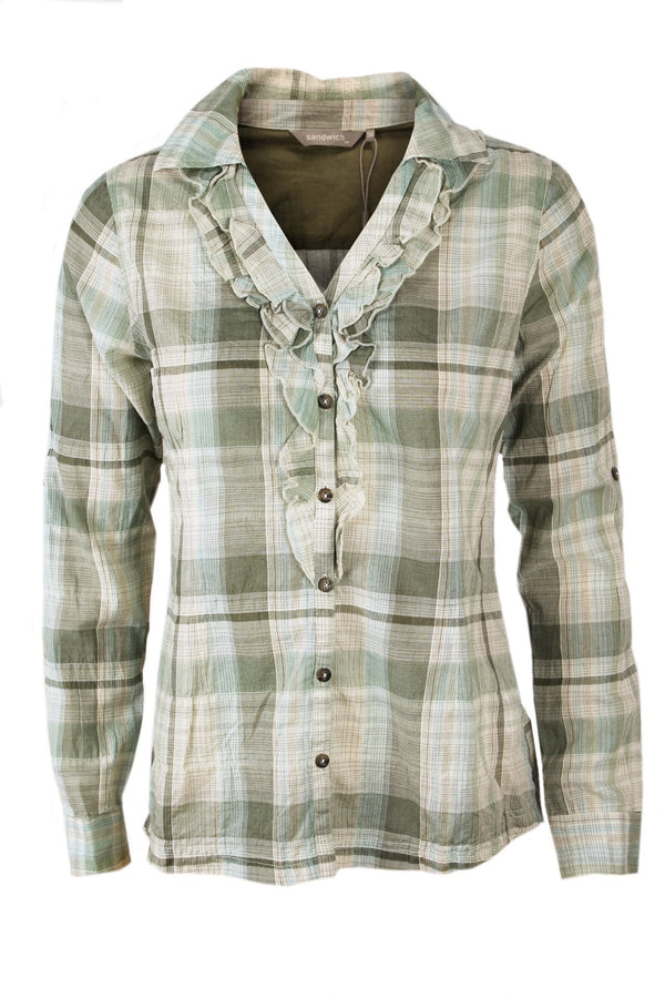 Sandwich blouse met een groene ruit.