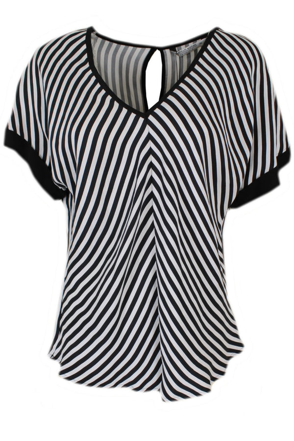 Summum zwart/wit blouse met vleermuismouwen.