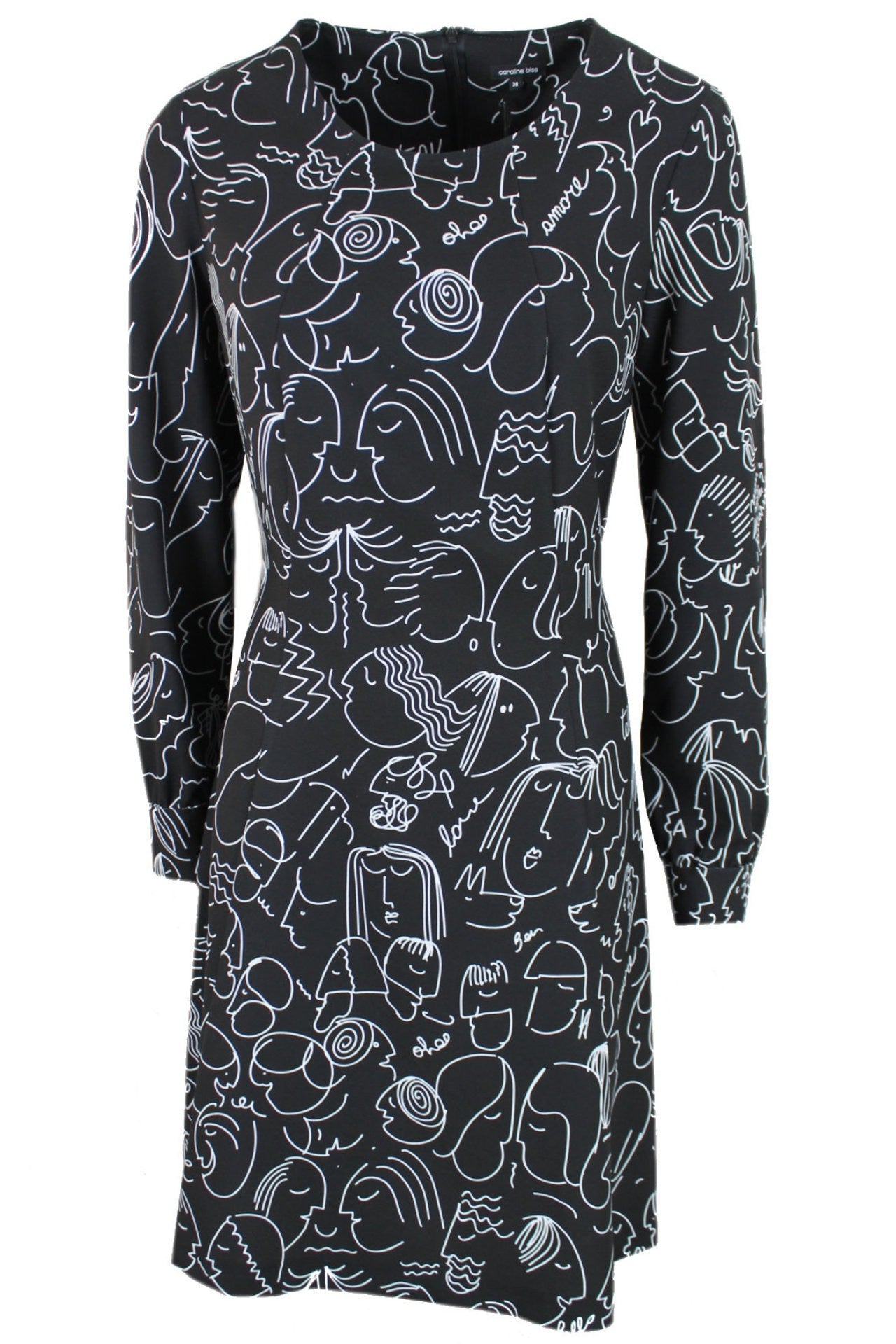 Kreunt Ambacht dorp Caroline Biss zwarte jurk met een creatief wit design. – Rosa Fashion Outlet