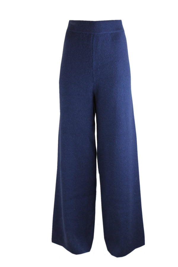 Amaya luxe donkerblauwe broek in breisel.