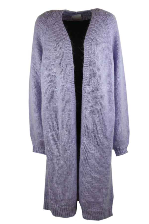 Amaya long oversized cardigan, verkrijgbaar in lila en beige.
