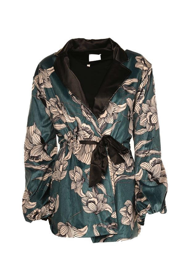Amaya blazer in fluweellook met bloemdesign.