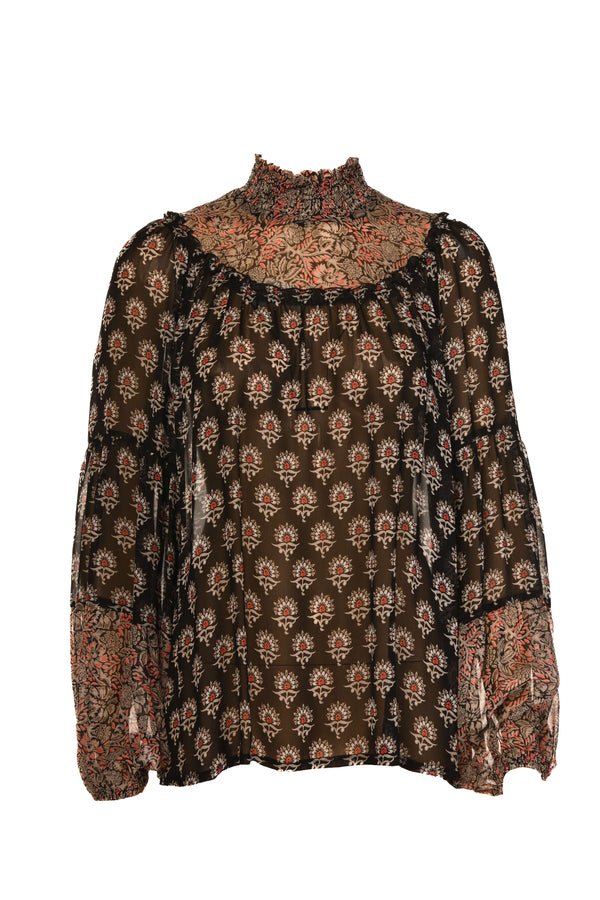 Summum zwarte blouse met een multicolor print.
